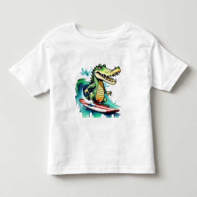 Funny crocodile surfing T-Shirt (Front)