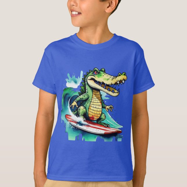 Funny crocodile surfing T-Shirt (Front)