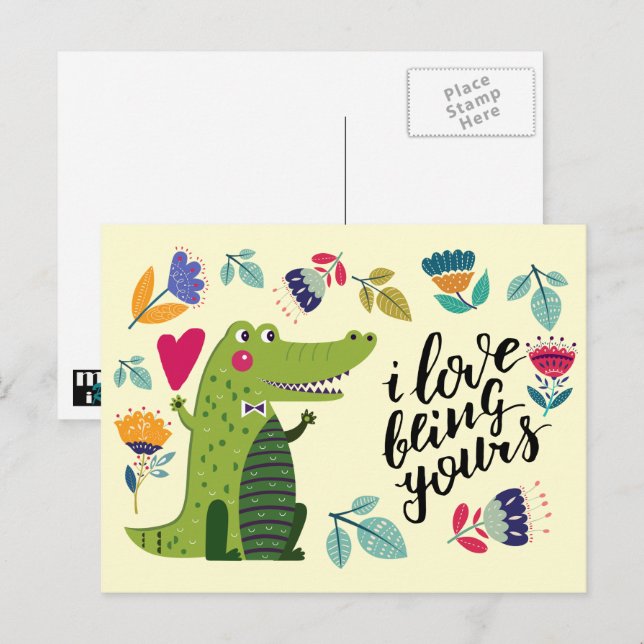 Funny Crocodile Valentine's Day Postcards (Front/Back)