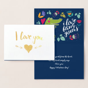 Funny Crocodile Valentine's Day Real Foil Cards