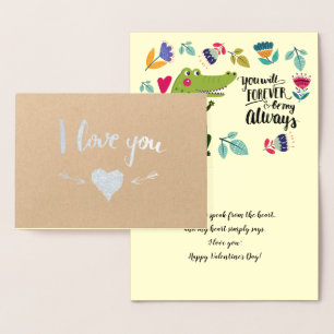 Funny Crocodile Valentine's Day Real Foil Cards
