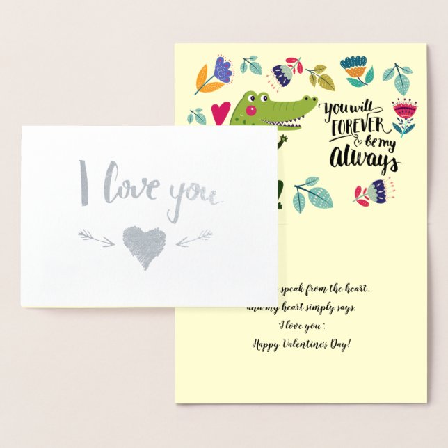 Funny Crocodile Valentine's Day Real Foil Cards (Display)