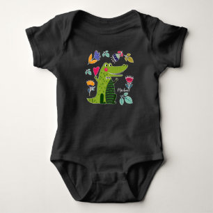 Funny Crocodile with Heart Custom Baby Bodysuits