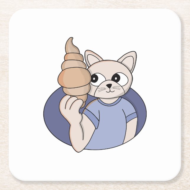 Funny Croissant Cat Square Paper Coaster (Front)