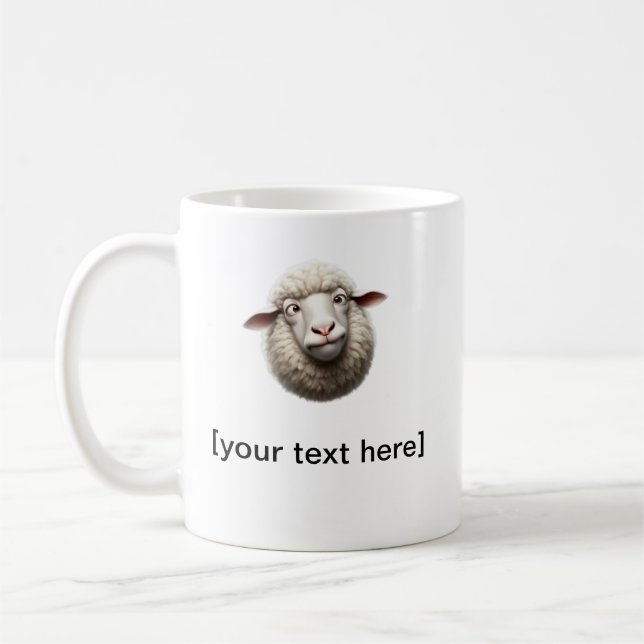 Funny Cross-Eyed Sheep Mug with Custom Text – Cute (Left)