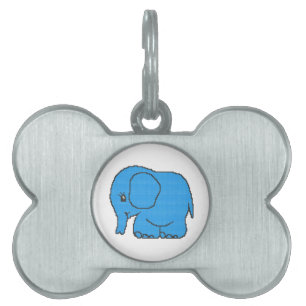 Funny cross-stitch blue elephant pet ID tag