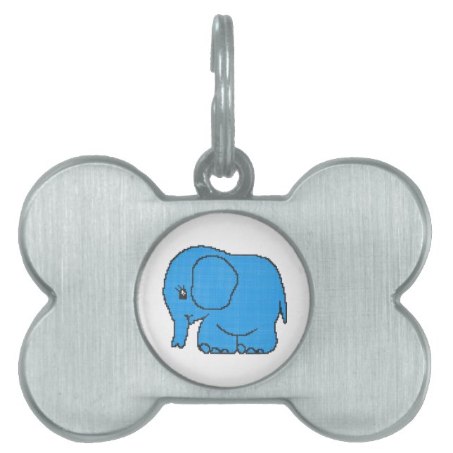 Funny cross-stitch blue elephant pet ID tag (Front)