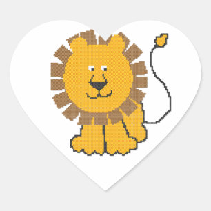 Funny cross-stitch cartoon Lion Heart Sticker