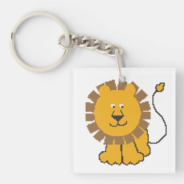 Funny cross-stitch cartoon Lion Key Ring (Front)