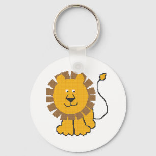Funny cross-stitch cartoon Lion Key Ring
