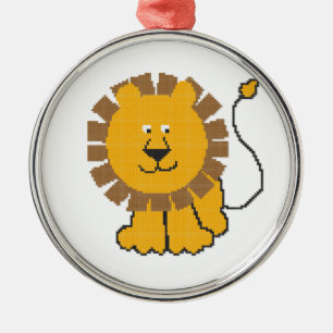 Funny cross-stitch cartoon Lion Metal Tree Decoration