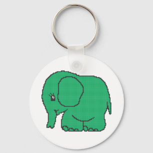 Funny cross-stitch green elephant key ring