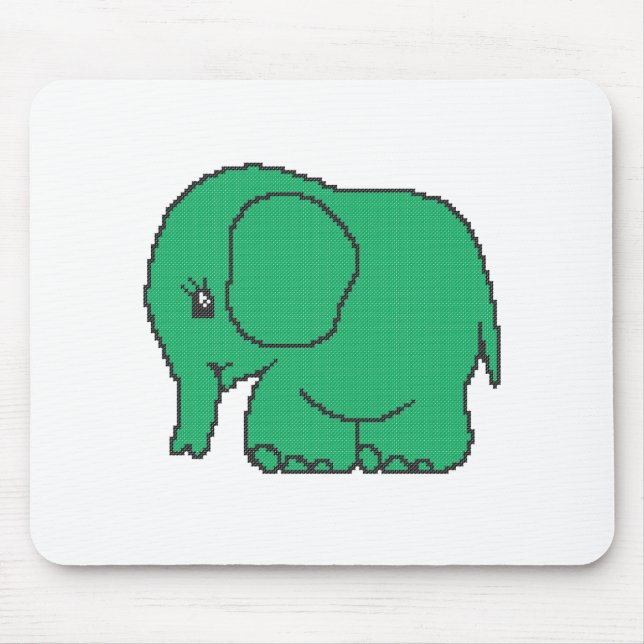 Funny cross-stitch green elephant mouse mat (Front)