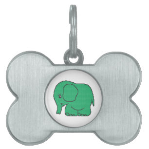 Funny cross-stitch green elephant pet name tag