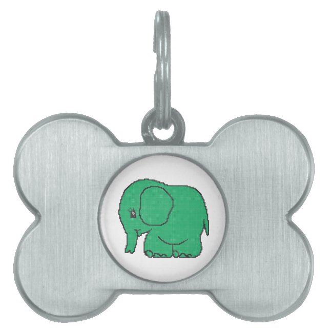 Funny cross-stitch green elephant pet name tag (Front)