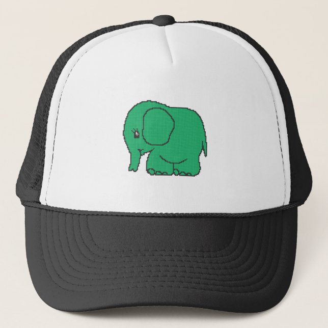 Funny cross-stitch green elephant trucker hat (Front)