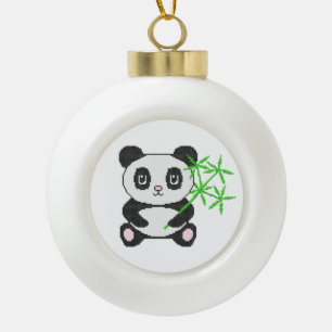Funny cross-stitch panda ceramic ball christmas ornament