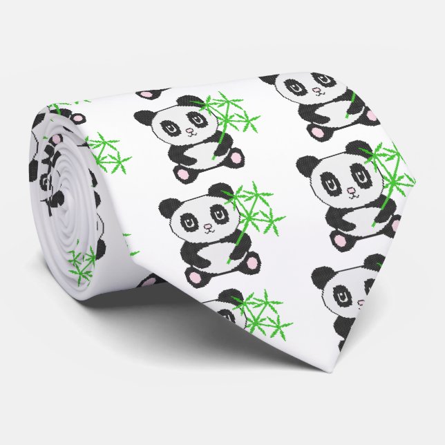 Funny cross-stitch panda tie (Rolled)