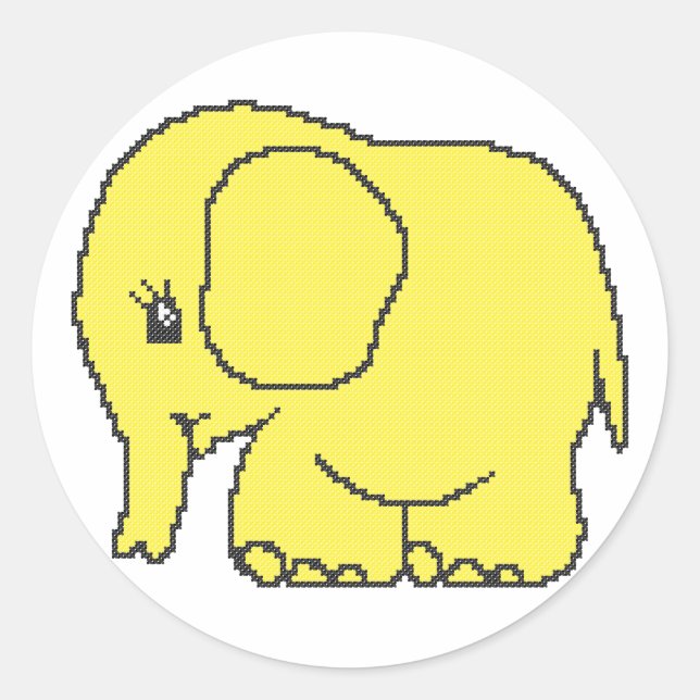 Funny cross-stitch yellow elephant classic round sticker (Front)