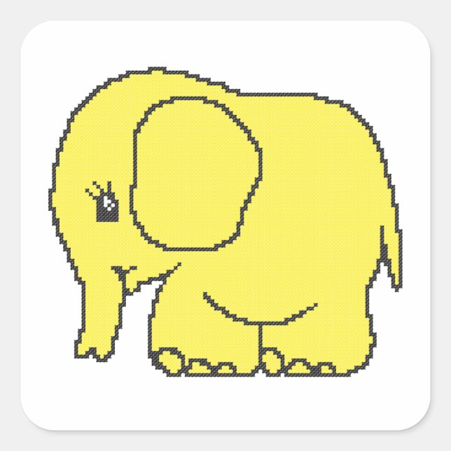 Funny cross-stitch yellow elephant square sticker (Front)