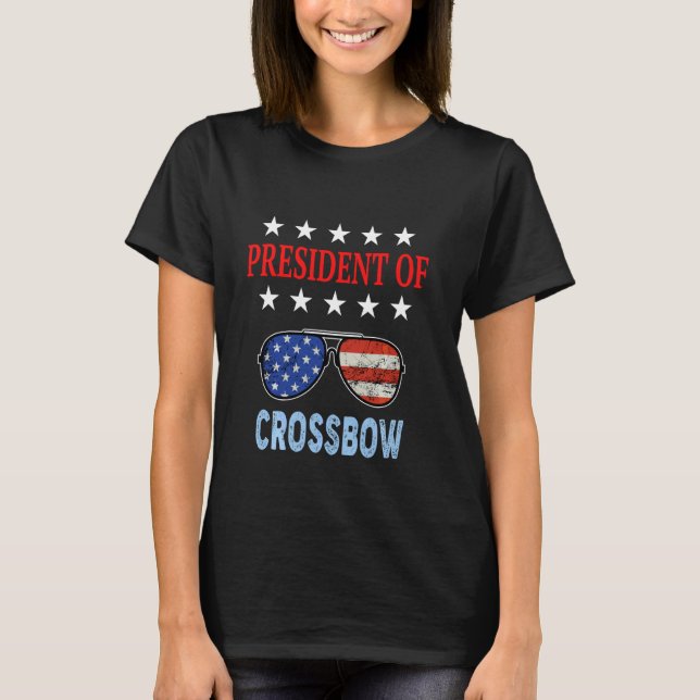 Funny Crossbow Accessories Usa Flag Crossbow Sayin T-Shirt (Front)