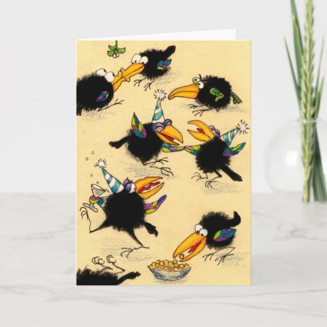 Funny Crow Christmas party greeting card (Front)