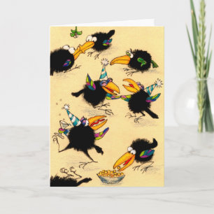 Funny Crow Christmas party greeting card