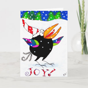 Funny Crow Christmas Snow Joy greeting card