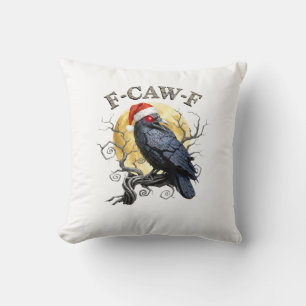Funny Crow F-Caw-F Bird Gothic Christmas Santa Hat Cushion