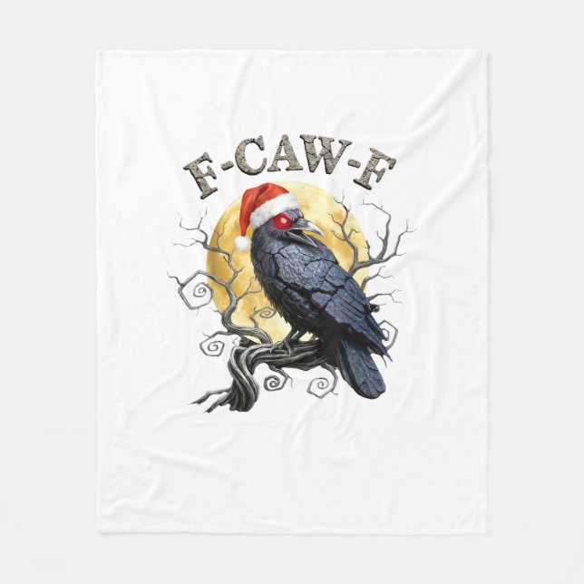 Funny Crow F-Caw-F Bird Gothic Christmas Santa Hat Fleece Blanket (Front)