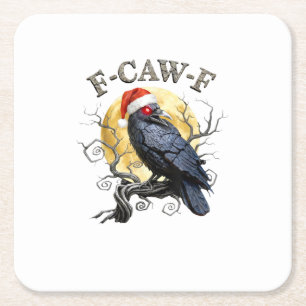Funny Crow F-Caw-F Bird Gothic Christmas Santa Hat Square Paper Coaster
