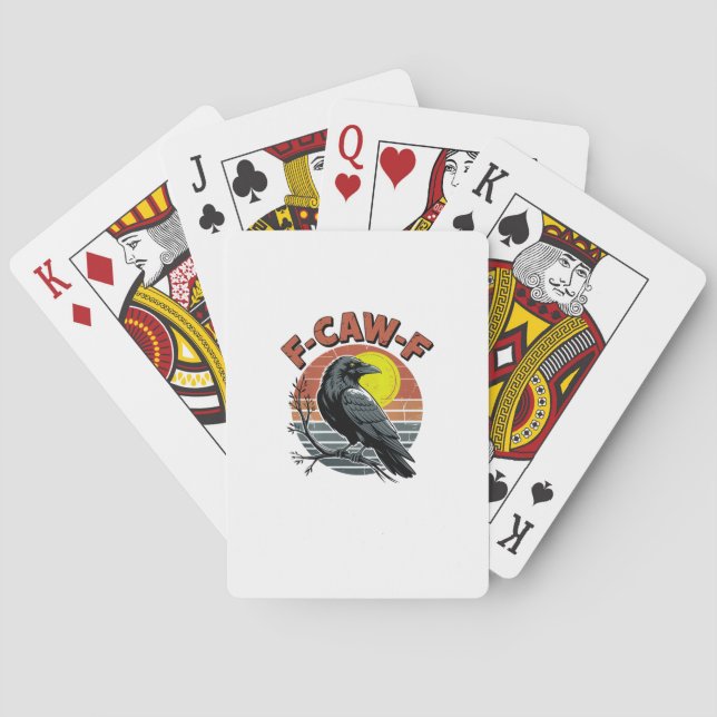 Funny Crow F-Caw-F Retro Sunset Adult Design Tri-B Playing Cards (Back)