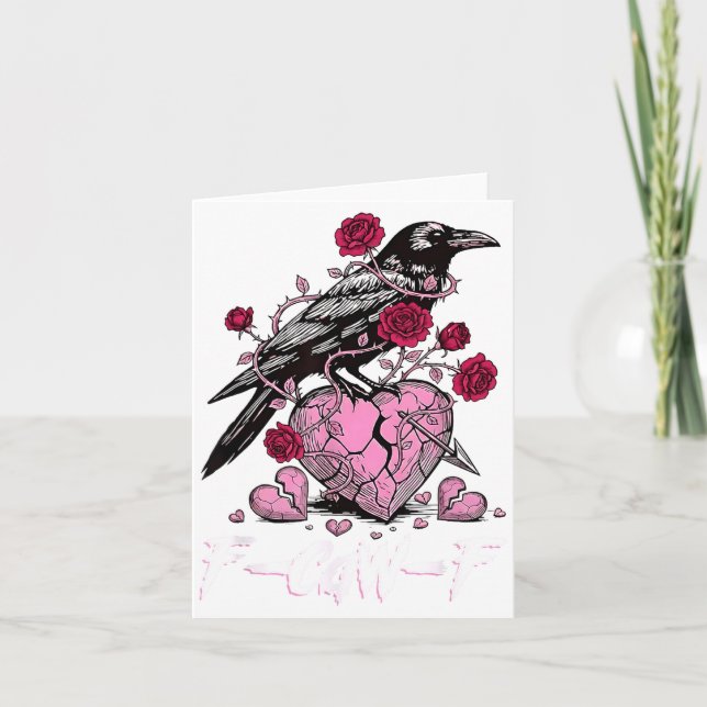 Funny Crow F-caw-f Valentines Day Black Bird Fcawf Card (Front)