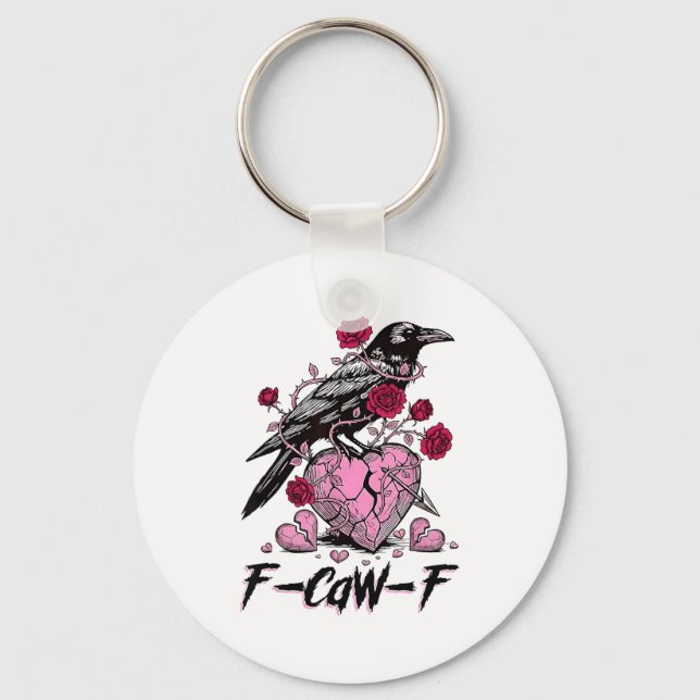Funny Crow F-caw-f Valentines Day Black Bird Fcawf Key Ring (Front)
