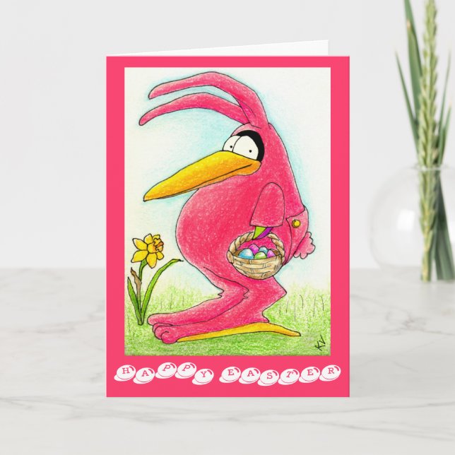 Funny Crow in Easter Bunny suit Holiday Card (Front)