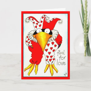Funny Crow Jester Valentine's Day greeting card