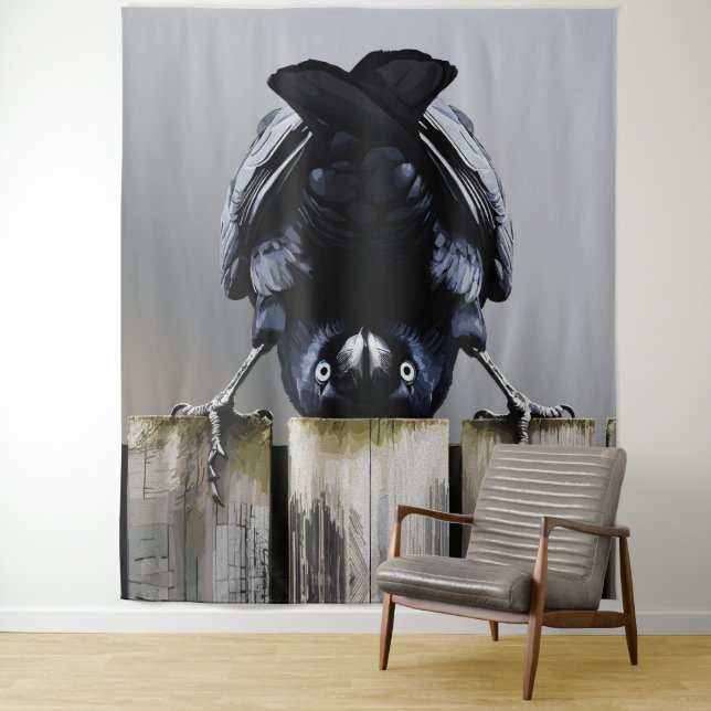 Funny Crow Wall Art – Upside-Down Bird  Tapestry (In Situ)