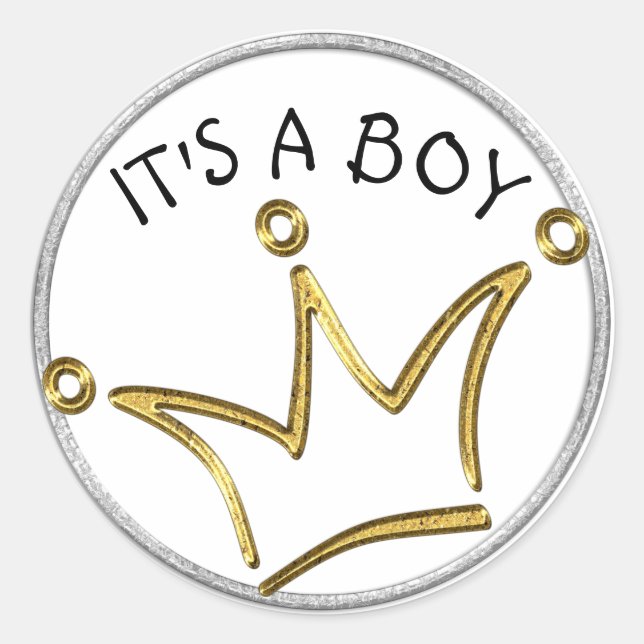 Funny Crown gold + your backgr. & text Classic Round Sticker (Front)
