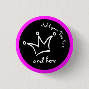 Funny Crown white + your backgr. & text 3 Cm Round Badge