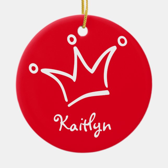 Funny Crown white + your backgr. & text Ceramic Tree Decoration (Front)