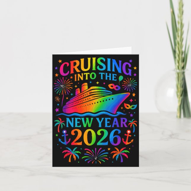Funny Cruising Into 2026 New Year Ship Vacation Fa Card (Front)