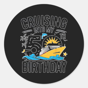Funny Cruising Into My 50th Birthday Mediterranean Classic Round Sticker