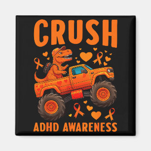 Funny Crush Adhd Awareness T-rex Monster Truck Kid Magnet