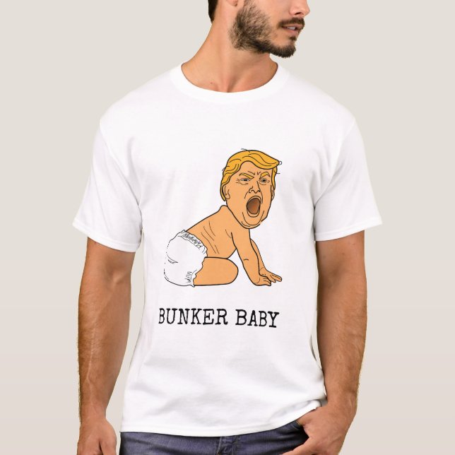 Funny Crying Donald Trump Bunker Baby T-Shirt (Front)