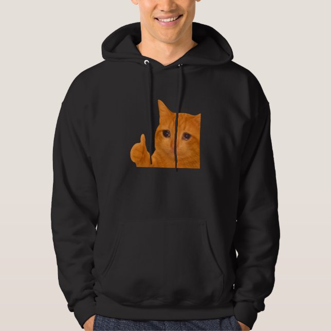 Funny Crying Orange Cat Meme Thumbs-up Weird Cat F Hoodie (Front)