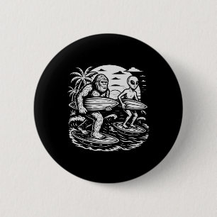 Funny Cryptid Bigfoot Alien Surfing Ufo Beach Suns 6 Cm Round Badge