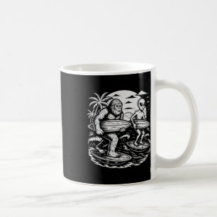 Funny Cryptid Bigfoot Alien Surfing Ufo Beach Suns Coffee Mug