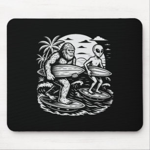 Funny Cryptid Bigfoot Alien Surfing Ufo Beach Suns Mouse Mat