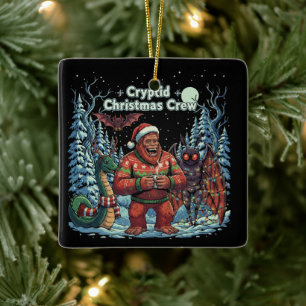 Funny Cryptid Christmas Crew   Bigfoot, Mothman  Ceramic Ornament