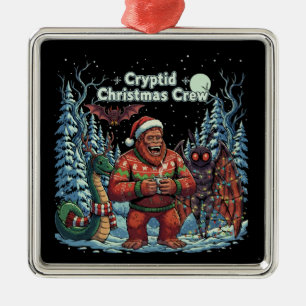Funny Cryptid Christmas Crew Bigfoot, Mothman Metal Tree Decoration